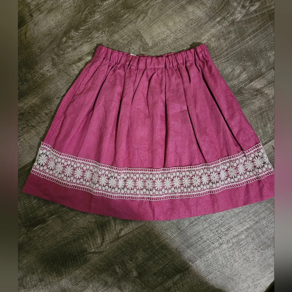 Girls Pink Linen Children's Place Skirt with Sparkle Buttons and Lace Size 6X/7